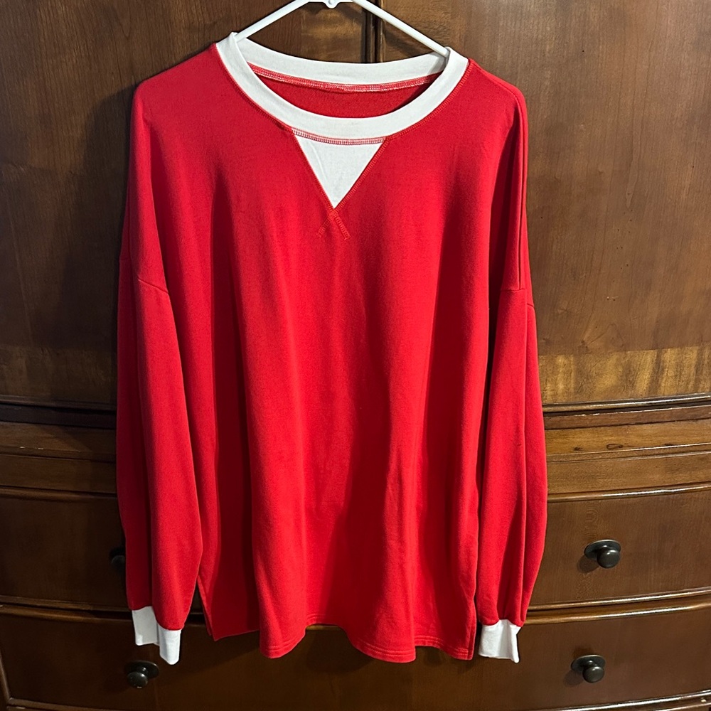 Vibrant Red and White Women's Sweatshirt